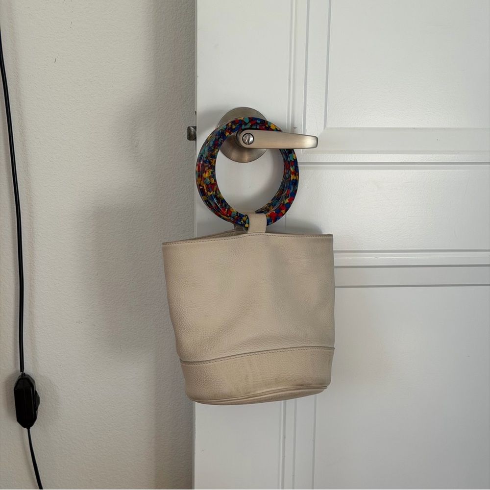 Simon Miller Cream Bucket Bag with Colorful Handle